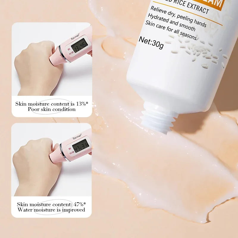 2pcs Rice Raw Pulp Hand Cream Rejuvenating Repair Nourishing Hand Skin Care Moisturizing Anti Crack Anti Aging Whitening Lotions