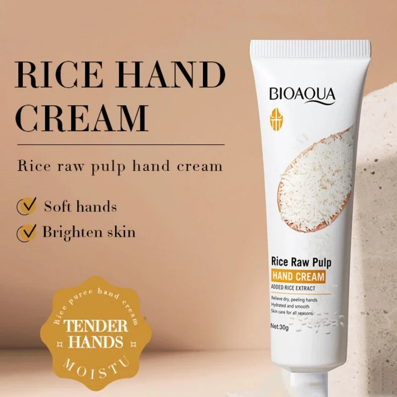 2pcs Rice Raw Pulp Hand Cream Rejuvenating Repair Nourishing Hand Skin Care Moisturizing Anti Crack Anti Aging Whitening Lotions
